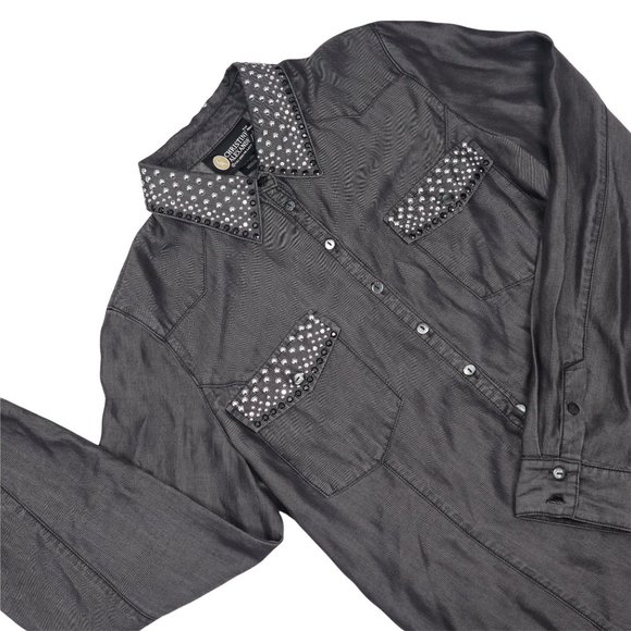 Christine Alexander Women Shirt Black Button Down  M Studs Black - Picture 2 of 16